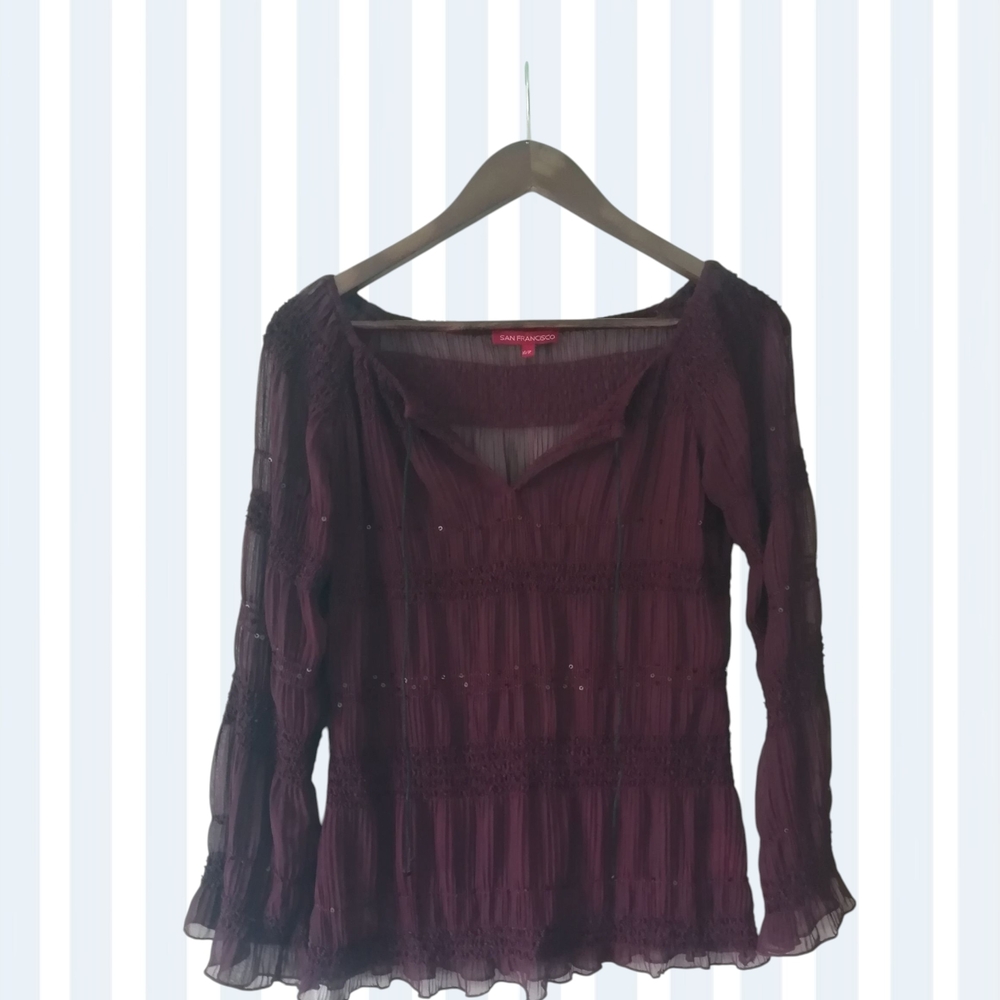 Elegant Burgundy Long Sleeve Blouse
